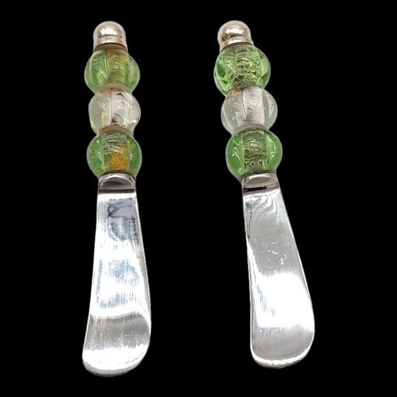 3 Piece Silver Tone Glass Bead Vintage Holiday Appetizer Hummus Cheese Spreader - Picture 4 of 11